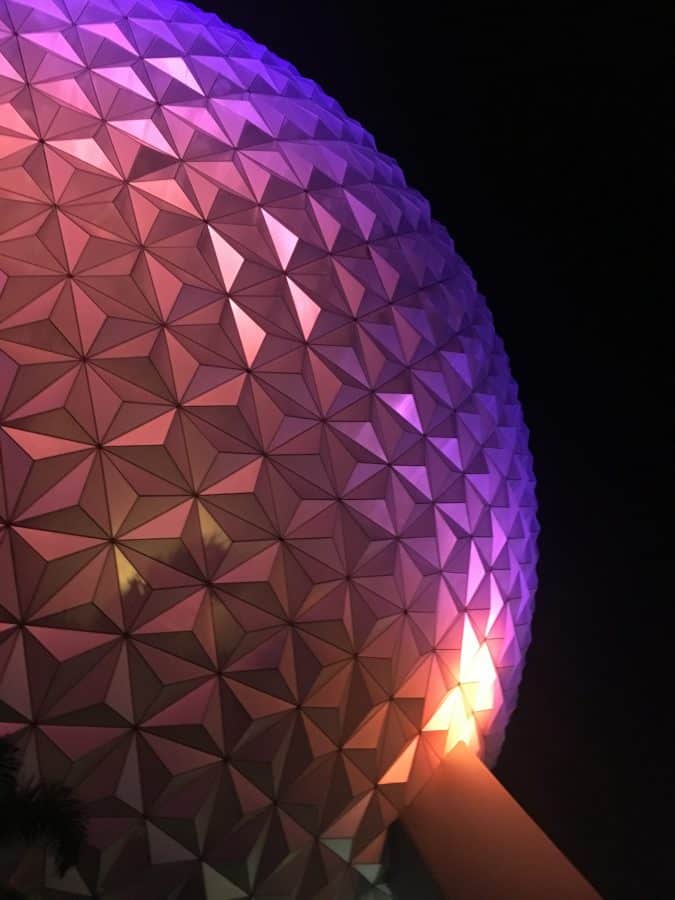 Admire the colours of the Epcot Ball