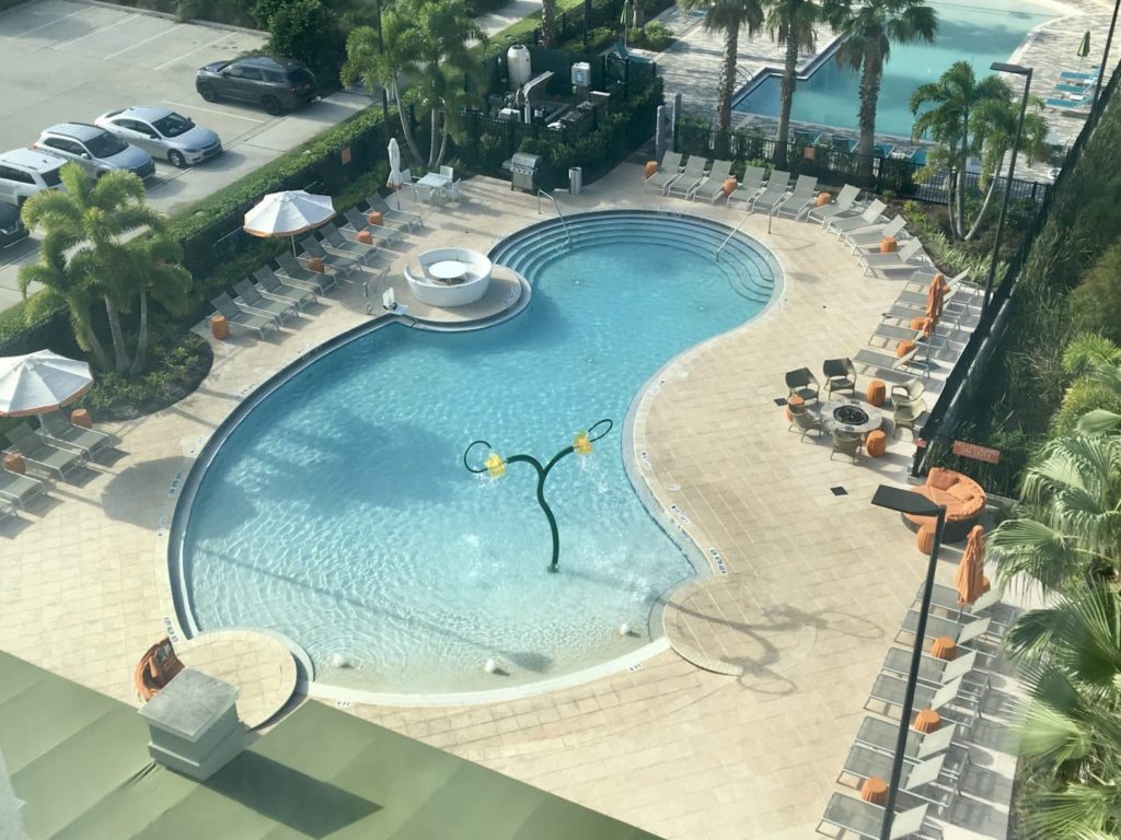 The hotel has its own pool with loungers