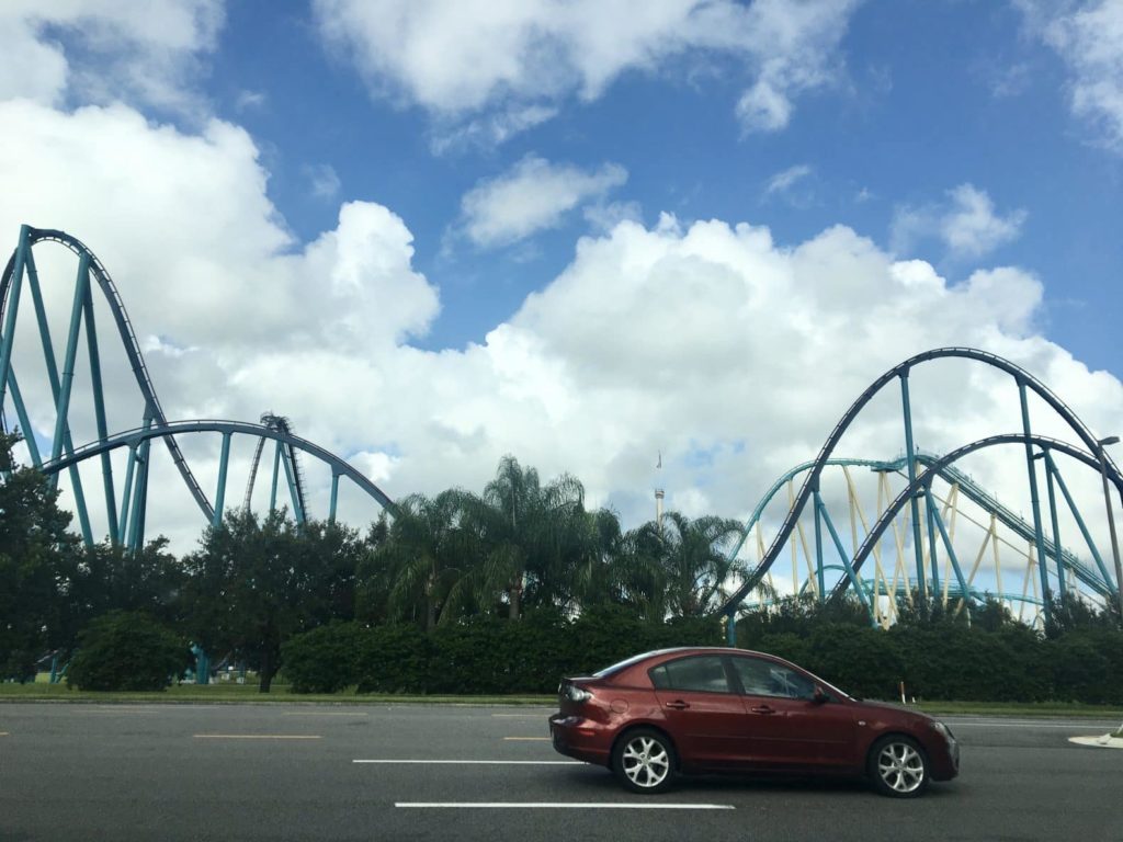 Some Sea World coasters are visible from the hotel