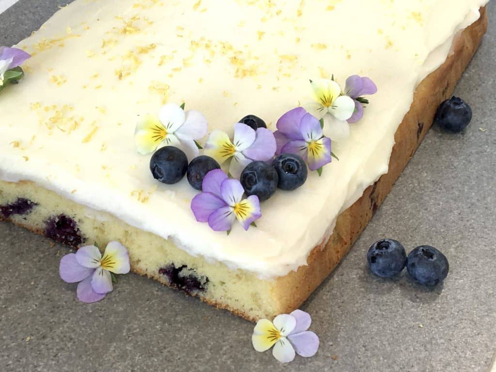 Lemon & Blueberry Cake with edible flowers