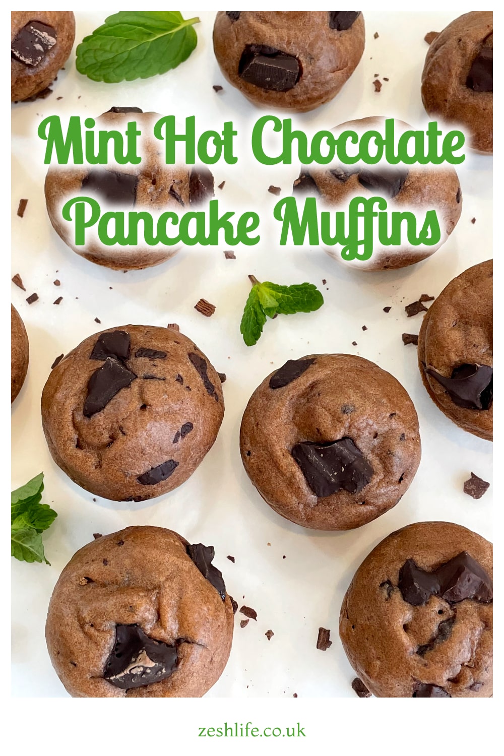 Mint Hot Chocolate Mini Pancake Muffins Pin