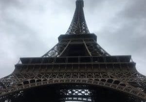 Looking up at the Eiffel Tower