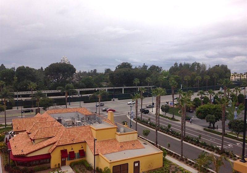 Matterhorn and the monorail are visible in the day