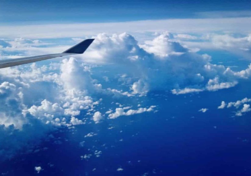 Long haul flight airplane wing